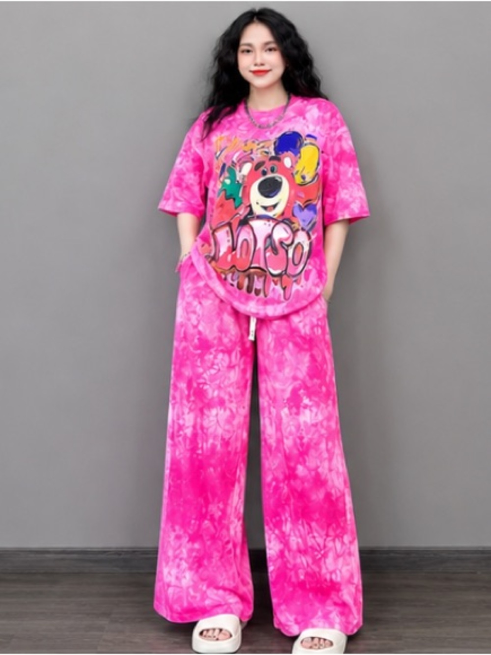 Pijamas Women’s Pink Tie-Dye Wide-Leg Lounge Pants